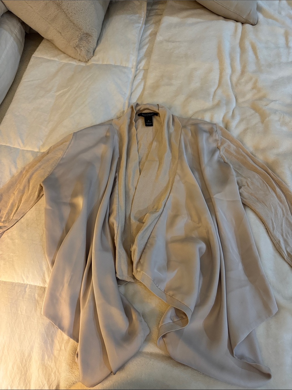 White House Black Market Beige Draped Open-Front Cardigan